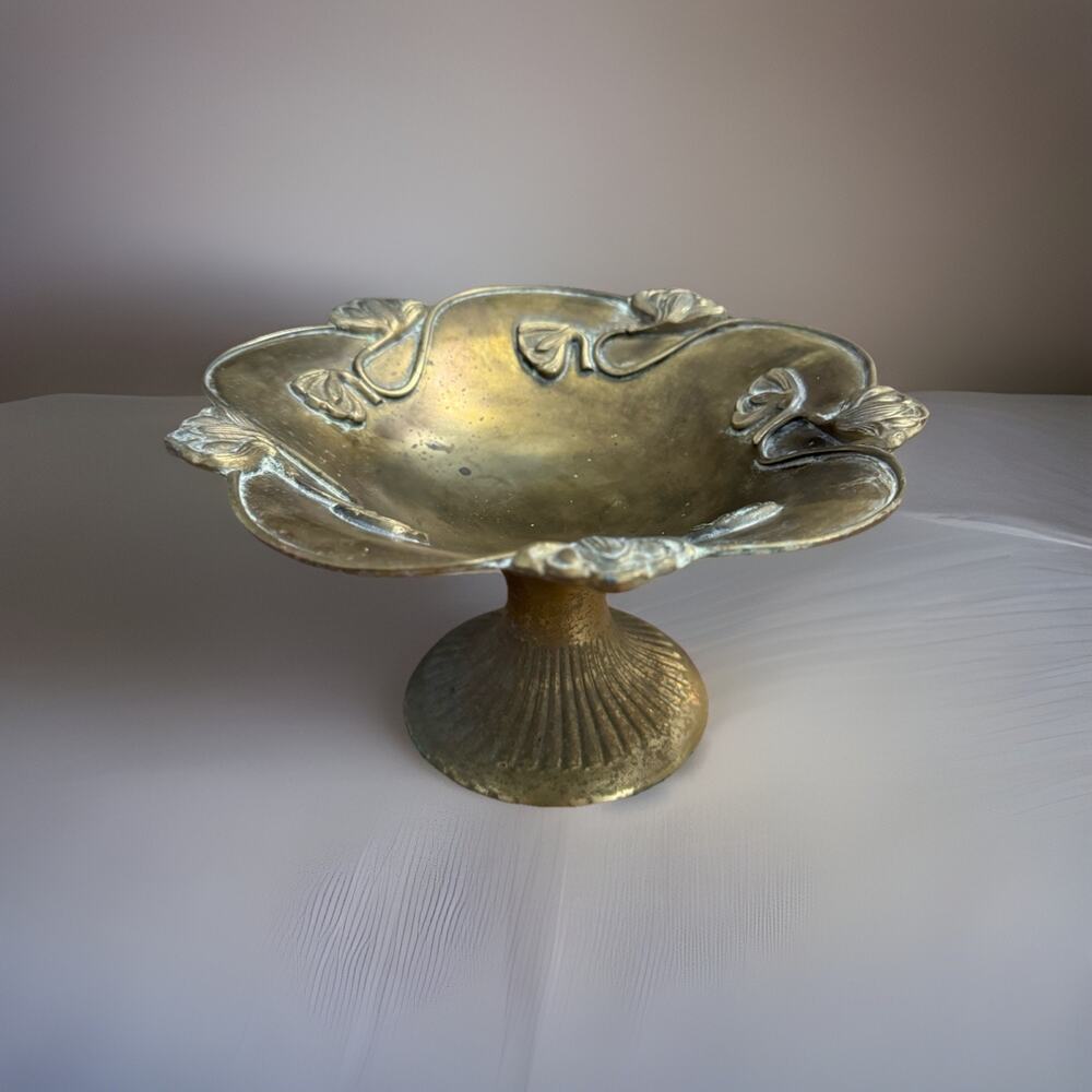 Antique GATCO Solid Brass Pedestal Bowl Lotus Floral Art Nouveau Style India